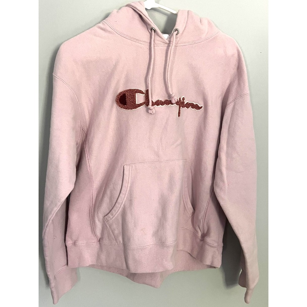 Vtg Champion Hoodie Womens L Pink Reverse Weave Logo Pullover Sweatshirt